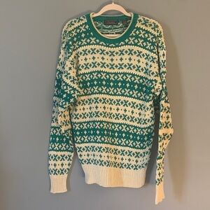 Men's Vintage Sweater Size L Teal and Cream Flawless Cotton Blend